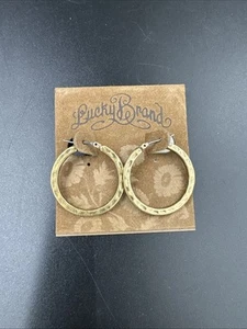 New!Lucky Brand! Hoop Earrings Gold Colored Hammered Antiqued Look Jewelry - Picture 1 of 3