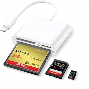 SD CF Card Reader for iPhone iPad 3 in 1 Lighting to TF Memory White - Picture 1 of 7