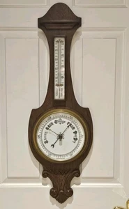 Antik 1800er geschnitzte Eiche viktorianische Wetterstation Wandbarometer & Thermometer - Bild 1 von 18