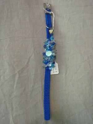 Nuevo Collar Collar Nylon Perro Gato Azul Joya Dije Cuentas 9" Ajustable Foto 1 de 2