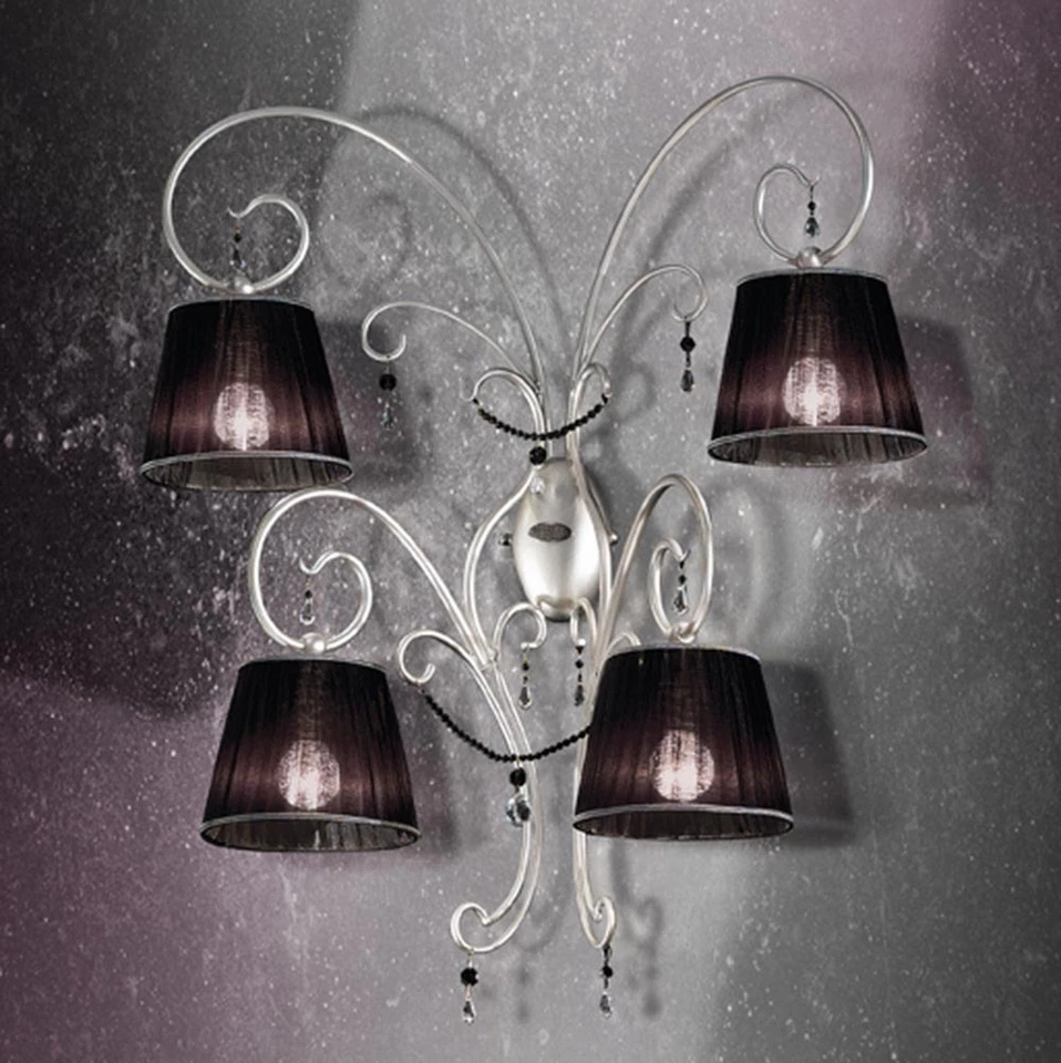 Applique da parete classico in metallo e cristallo trasparente argento nero  - Immagine 1 di 1