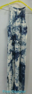 Polo Ralph Lauren 女孩长裙 领带 染色 蓝色 白色 M 8 10 针织 T 恤 全新 — 第 1/4 张图片