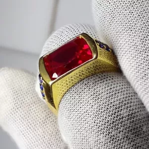 Gold Ruby Ring Mens Ring Handmade Mens Ring Promise Ring Gift For Husband - Picture 1 of 5