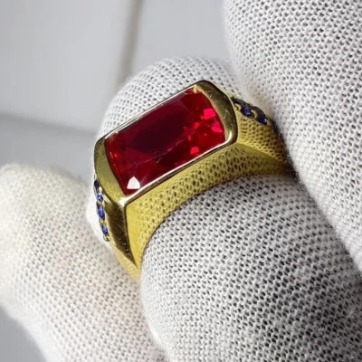 Gold Ruby Ring Mens Ring Handmade Mens Ring Promise Ring Gift For Husband - Image 1 of 4