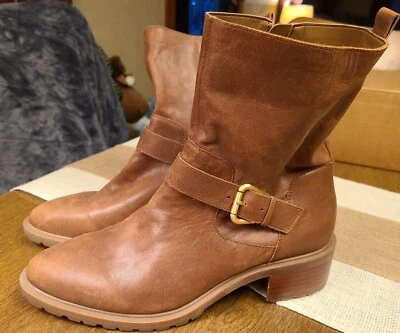 Sole Society 棕褐色行李箱扣踝靴女式 10 码扣皮革  — 第 1/4 张图片