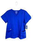 NWT Cherokee Workwear Women's V-Neck Solid Scrub Top 44700A Sz L Blue Flex