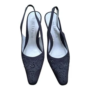 Metaphor Slingback spitze Zehen-Slipper bestickte Pumps Größe 6 - schwarz - Bild 1 von 7