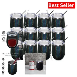 Double Wall Vacuum Insulated Stainless Steel Wine Tumblers - 12 Pack in Charcoal - Picture 1 of 8