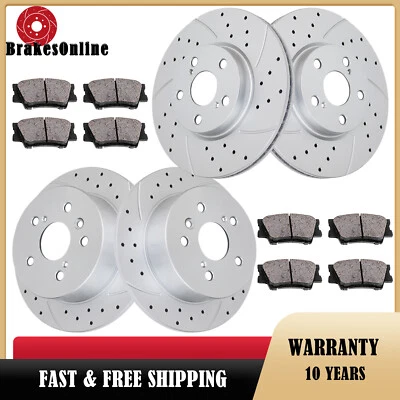 Комплект передних и задних тормозных дисков колодок подходит для тормозов с прорезями и просверленными отверстиями для Toyota RAV4 - Изображение 1 из 4