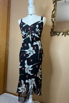 Vestido sin palabras negro asimétrico vintage Y2K floral de hadas talla 5 Foto 1 de 4