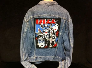 Vintage 1980s LEE 220 Medium Wash 48 L Denim Jacket with KISS Back Patch!! - Picture 1 of 11