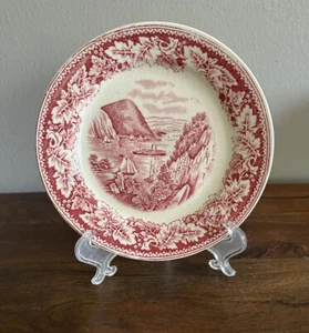 Currier and Ives Homer Laughlin Hudson River Crow Nest Red Bread Plate 6 3/8" - Picture 1 of 9