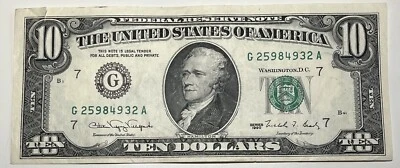 1990 $10 Ten Dollar Bill Federal Reserve Note  Chicago IL Vintage Old Currency - Image 1 of 4