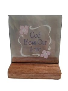 Placa vintage DICKSONS God Bless Our Home con soporte de madera retirado nuevo en caja - Imagen 1 de 4