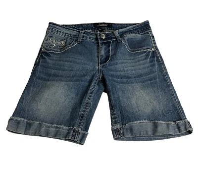 Pantalones Cortos Y2K Southpole Juniors 5 Azul Bling Bermudas Puños Desgastados Estrás Foto 1 de 4