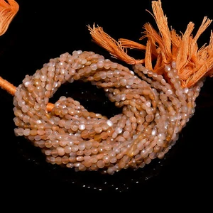 Natural Peach Moonstone Gemstone Coin Shape Faceted Beads 4X4mm Strand 13" GB153 - Picture 1 of 2