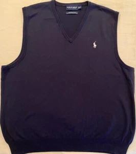 Men’s XL, Navy, Polo Golf By Ralph Lauren, V-Neck Pima Cotton Sweater Vest. - Picture 1 of 3
