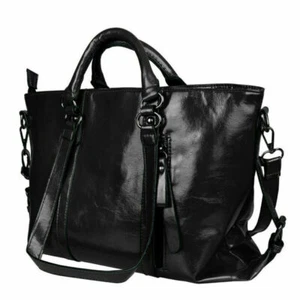 Women's Large Tote Shoulder Handbag Soft Leather Satchel Bag Hobo Purse Black - Picture 1 of 8