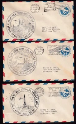 THREE #UC1 COVERS 1ST AIR MAIL FLIGHT NEW YORK TO LOS ANGELES 1930  - Image 1 of 2