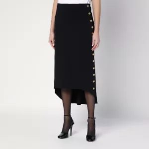 NWT GIVENCHY Punto Milan Stitch High Low Skirt Medium Black Gold Buttons Md - Picture 1 of 14