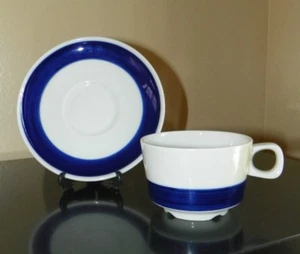 White Porcelain "Bistro Style-Blue Stripe" Cup & Saucer-Bauscher Weiden-Germany - Picture 1 of 7