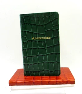 Graphic Image Address Book Pocket Size 3x5" Leather Cover GREEN Crocodile - Picture 1 of 9