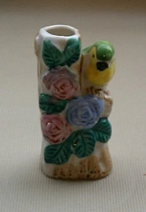 Vintage Blumen und Vogel bemalte Knospen Vase - Made in Japan - gestempelt - bunt! - Bild 1 von 4