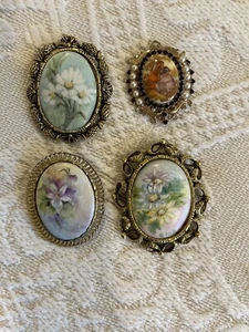 Handbemalte Blumen Brosche Konvolut x4 - Bild 1 von 2