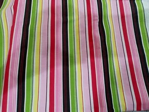 David textiles cotton fabric by the yard, stripes, pink, yellow, green, black - Picture 1 of 1