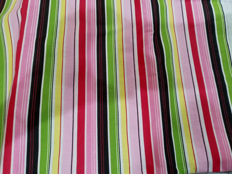 David textiles cotton fabric by the yard, stripes, pink, yellow, green, black  - Image 1 of 1