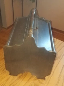 Cesto vintage in legno scuro SCATOLA DA CUCIRE con ante doppie flip top e manico mandrinato! - Foto 1 di 6