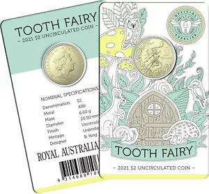 2021 TOOTH FAIRY YELLOW $2 UNCIRCULATED COIN IN CARD ROYAL AUSTRALIAN MINT RAM - Picture 1 of 3