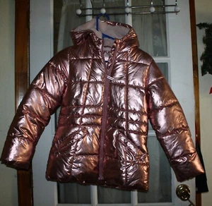 Wonder Nation Girls Hooded Metallic Rose Gold Puffer Jacket Size L/G 10-12 - Picture 1 of 8
