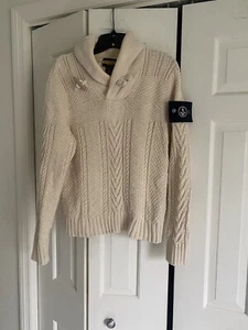 Ralph Lauren Rugby Crema Lino Algodón Mantón Cuello Palanca Ancla Suéter Hombres Pequeño - Imagen 1 de 5