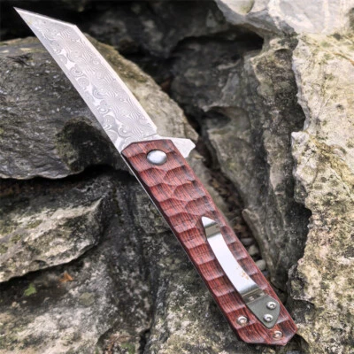 8.25" Survial Hunting Wood Handle Spring Assisted Blade Folding Pocket Knife - Image 1 of 4