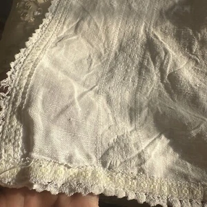 Antiker alter Vorhang Häkelspitze,Handarbeit, Weiß/Beige, Leinen, Ca. 88 x 147cm - Bild 1 von 20