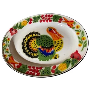 Vintage Enamelware Metal Turkey Platter 17¾ x 13¼ Extra Large Gobbler - Picture 1 of 14