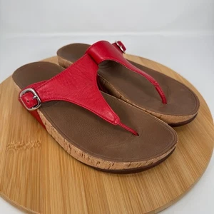 Fitflop Red Leather Thong Sandals Cork Wedge Buckle Strap Women's US 6 EU 37 - Picture 1 of 12