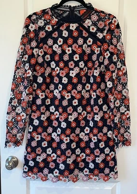 ML Monique Lhuillier Feminine Mini Dress in Blue Floral size 8P Petite PP122 - Image 1 of 4