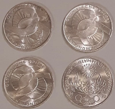 LOT OF 4 four UNC 1972 SILVER 10 MARK OLYMPIC COMM COIN (LARGER THAN 1/2 DOLLAR) - Image 1 of 3