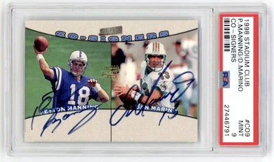 1998 Topps Stadium Club Peyton Manning Dan Marino Dual On Card Auto ROOKIE PSA 9 - Image 1 of 2