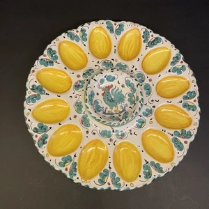 Deviled Egg Dish Italian Hand Painted Majolica Ceramic Vintage 11” Diameter - Picture 1 of 8