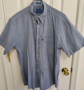 Camisa Pendleton Para Hombre 100% Algodón Manga Corta Azul A Cuadros Con Botones Talla Mediana - Imagen 1 de 6