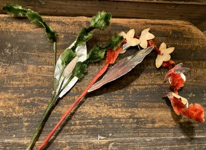 Vintage Christmas Bump Chenille Picks Foil Leaves MCM Holiday Decorations 11” 17 - Picture 1 of 5