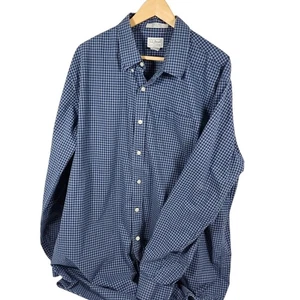 LL Bean Wrinkle Fit Mens Long Sleeve Button Down Shirt XXXL Tall Blue Plaid - Picture 1 of 5