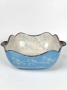 Temptations Tara Floral Lace 2.5 Qt. Serving Bowl Floral Blue Scalloped Beaded - Picture 1 of 7