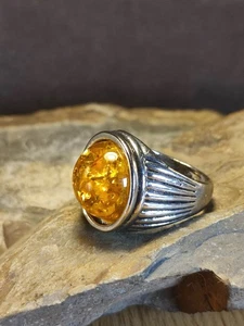 Damen Ring in Silber Gr 59 Kuppelring im Bernsteindesign mit kleinen Fehler - Picture 1 of 5
