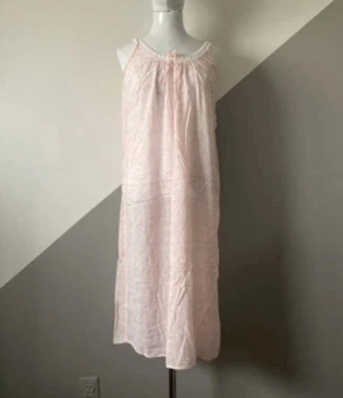 Camisón Oscar de La Renta Etiqueta Rosa Blanco Rosa Algodón L Borde de Encaje  Foto 1 de 1