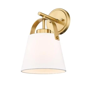 Z-Lite Z-Studio 8in 1-Light Heritage Brass Wall Sconce w/ Ivory Fabric Shade - Picture 1 of 8