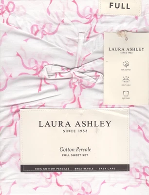 Полный комплект простыней Laura Ashley с продольными бантами розовый 4 шт. коттедж фермерский домик шикарный белый - Изображение 1 из 4